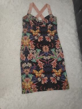 Floral Print Bodycon Dress with Pink Straps